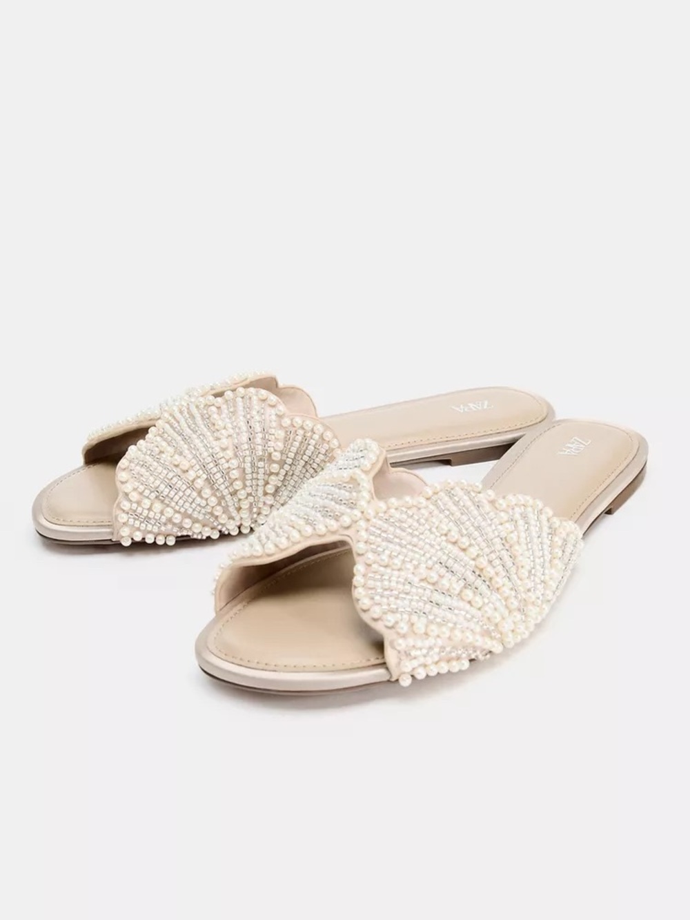 Beaded Shell Slide Sandals in Ivory NEW